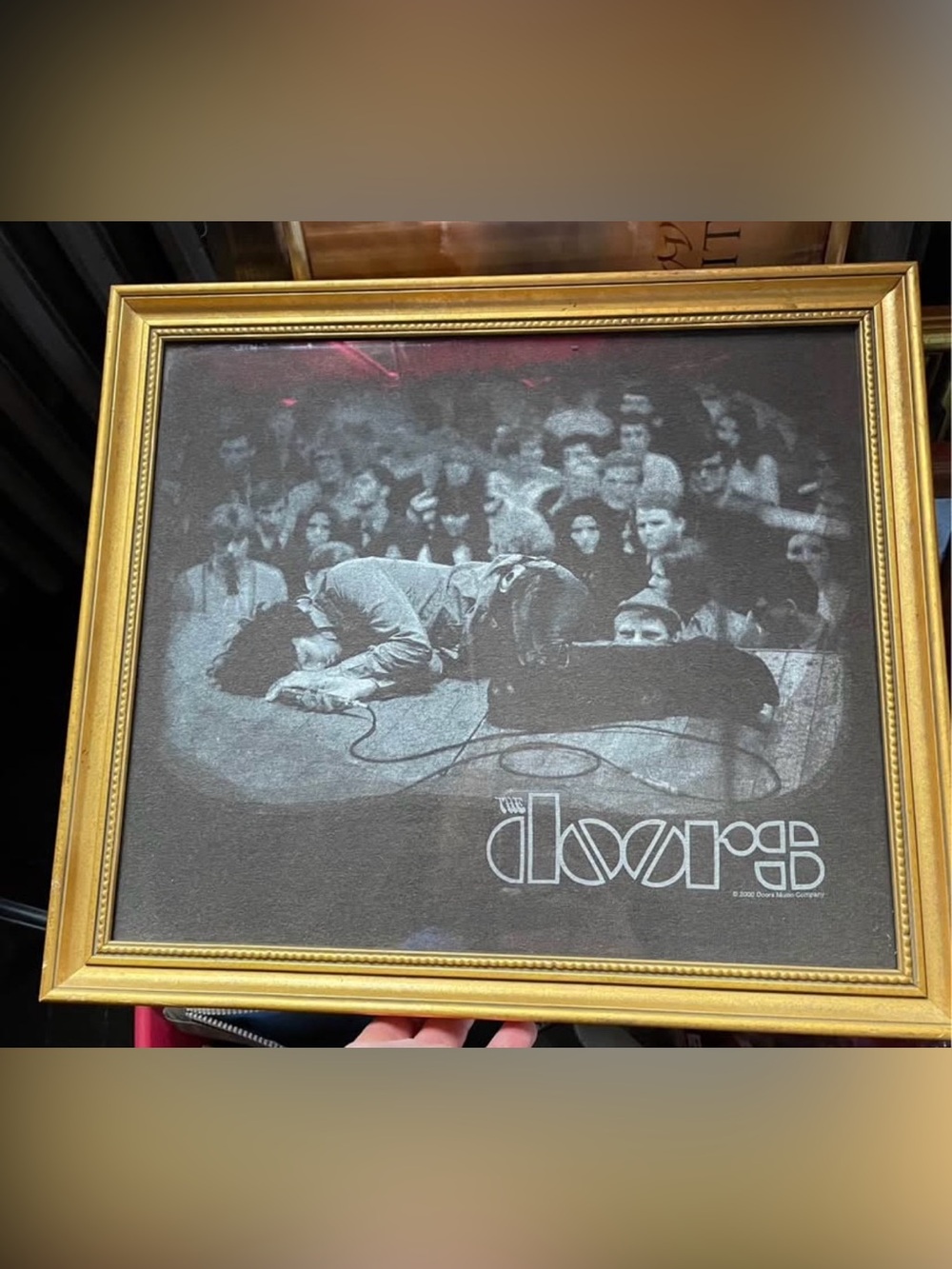 Original handmade Vintage DOORS T-shirt, antique gold framed under glass